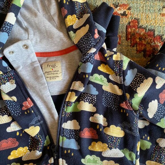 Frugi Rain Clouds Hooded Snugglesuit Romper, 18-24M - Picture 3 of 3